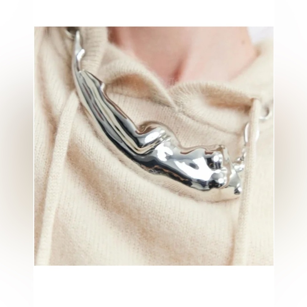 Zara Abstract Sculptured Torso Body Silver Chain Link Necklace Bold Artsy NWT - Picture 7 of 12